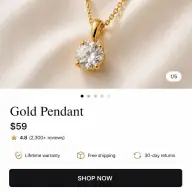 Gold pendant shown on its product page