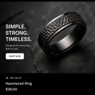 Hammered black ring shown on its product page