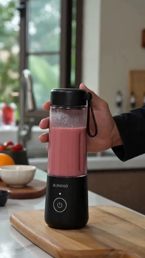 BlendGo portable blender in a cinematic ad video made with v4v.ai